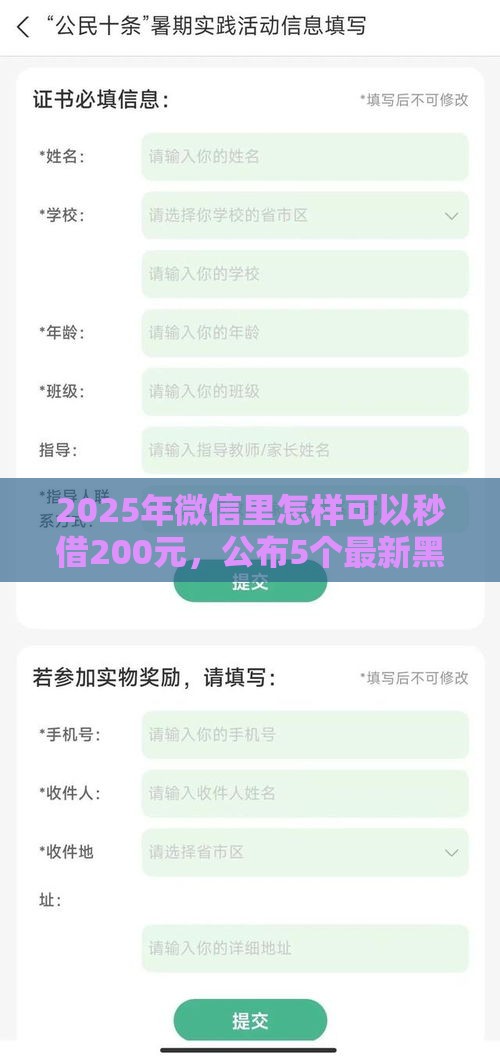 2025年微信里怎样可以秒借200元，公布5个最新黑户也能借钱的平台