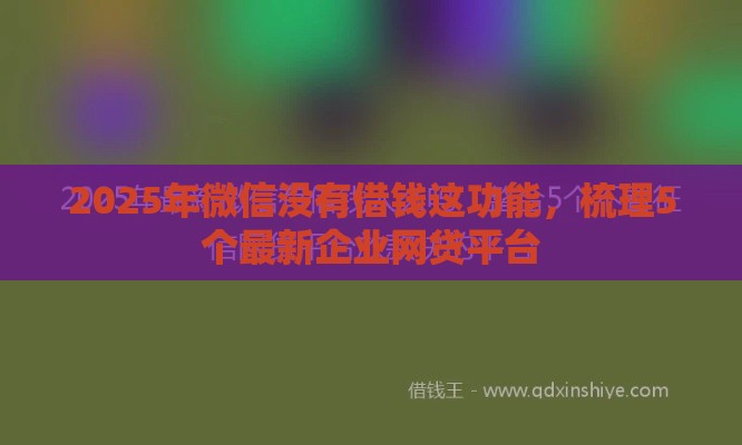 2025年微信没有借钱这功能，梳理5个最新企业网贷平台