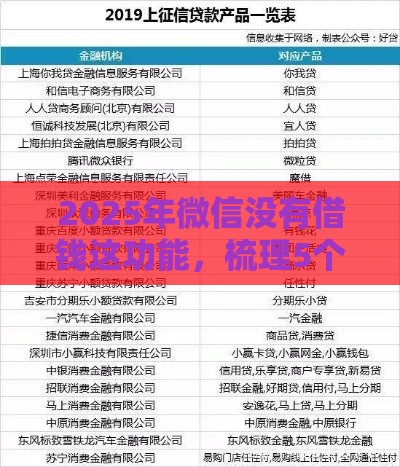 2025年微信没有借钱这功能，梳理5个最新企业网贷平台
