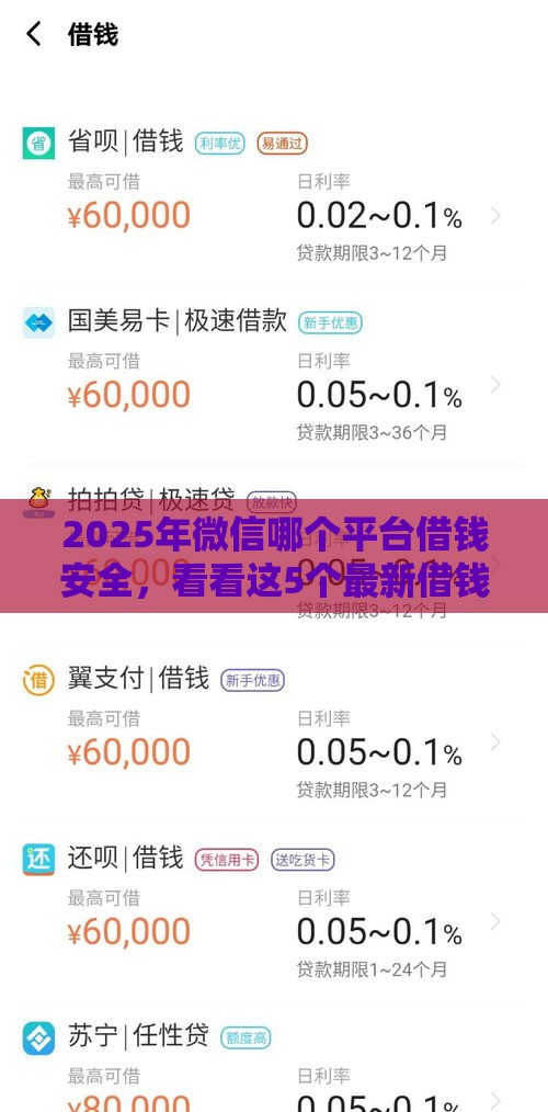 2025年微信哪个平台借钱安全，看看这5个最新借钱平台利息最低