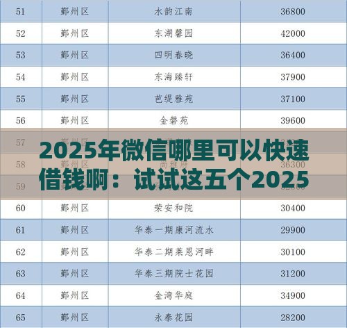 2025年微信哪里可以快速借钱啊：试试这五个2025热门比较靠谱的网贷平台