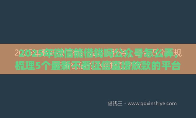 2025年微信能借钱吗公众号怎么弄，梳理5个最新不看征信直接放款的平台