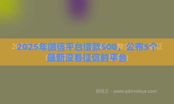 2025年微信平台借款500，公布5个最新没看征信的平台