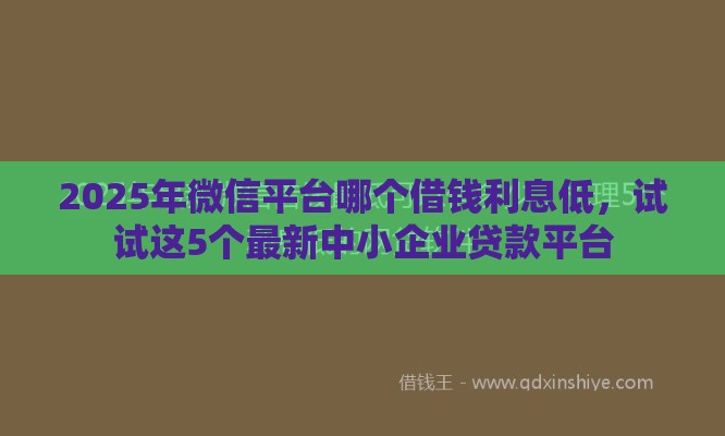 2025年微信平台哪个借钱利息低，试试这5个最新中小企业贷款平台