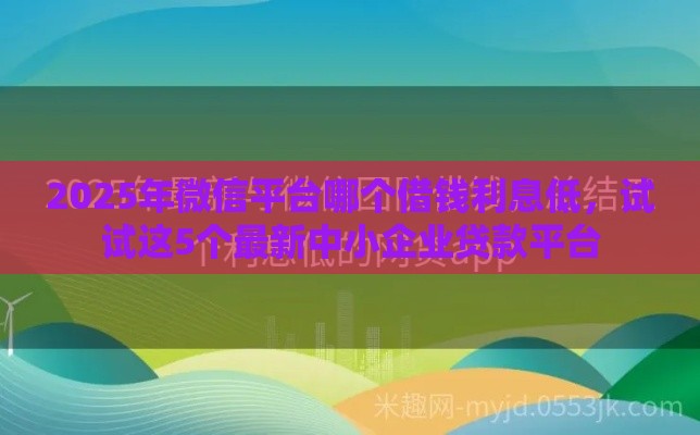 2025年微信平台哪个借钱利息低，试试这5个最新中小企业贷款平台