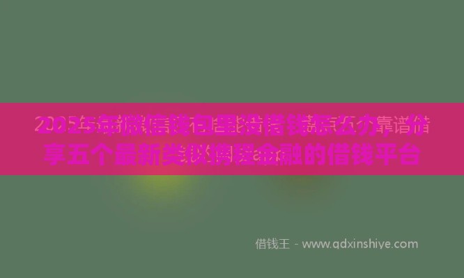 2025年微信钱包里没借钱怎么办，分享五个最新类似携程金融的借钱平台