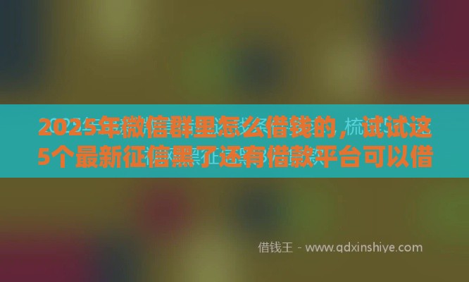 2025年微信群里怎么借钱的，试试这5个最新征信黑了还有借款平台可以借钱