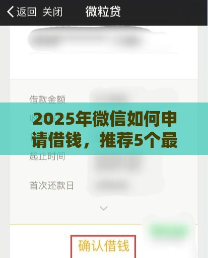 2025年微信如何申请借钱，推荐5个最新真实贷款平台