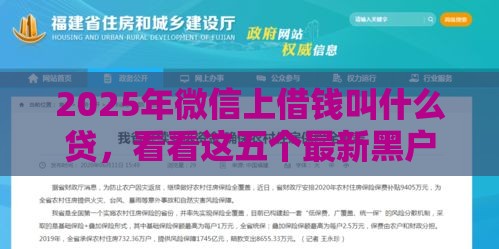 2025年微信上借钱叫什么贷，看看这五个最新黑户花户能下款的平台