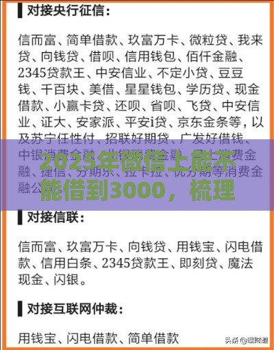 2025年微信上能不能借到3000，梳理五个最新网贷逾期黑户借钱的平台能借