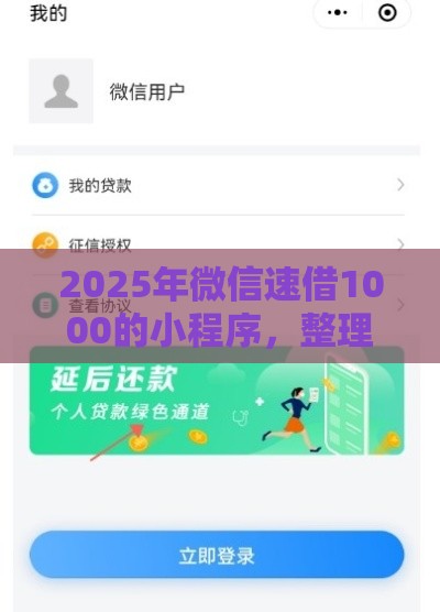 2025年微信速借1000的小程序，整理5个最新征信黑没逾期平台可以贷到钱