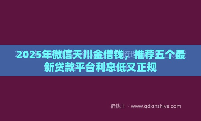 2025年微信天川金借钱，推荐五个最新贷款平台利息低又正规