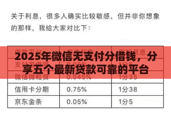 2025年微信无支付分借钱，分享五个最新贷款可靠的平台