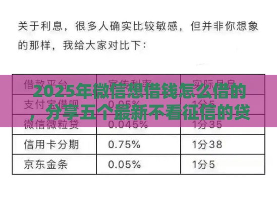 2025年微信想借钱怎么借的，分享五个最新不看征信的贷款口子