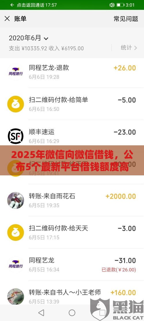 2025年微信向微信借钱，公布5个最新平台借钱额度高
