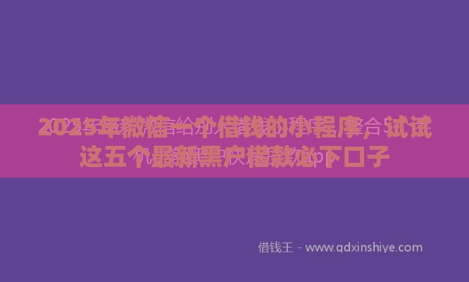 2025年微信一个借钱的小程序，试试这五个最新黑户借款必下口子