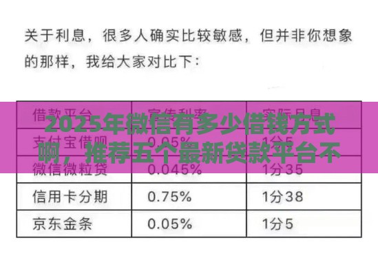 2025年微信有多少借钱方式啊，推荐五个最新贷款平台不查征信