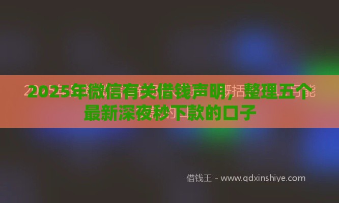 2025年微信有关借钱声明，整理五个最新深夜秒下款的口子