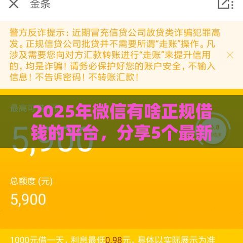 2025年微信有啥正规借钱的平台，分享5个最新网贷平台可以借钱