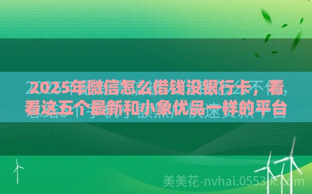 2025年微信怎么借钱没银行卡，看看这五个最新和小象优品一样的平台
