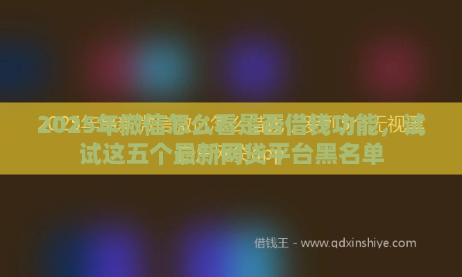 2025年微信怎么看是否借钱功能，试试这五个最新网贷平台黑名单