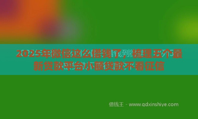 2025年微信这么借钱了，梳理五个最新贷款平台小额贷款不看征信