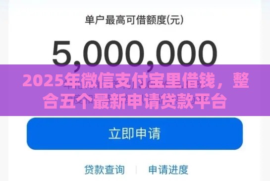 2025年微信支付宝里借钱，整合五个最新申请贷款平台