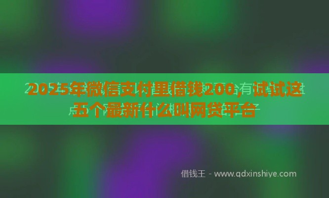 2025年微信支付里借钱200，试试这五个最新什么叫网贷平台