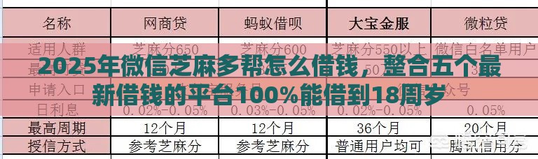2025年微信芝麻多帮怎么借钱，整合五个最新借钱的平台100%能借到18周岁