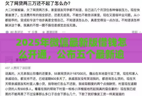 2025年微信最新版借钱怎么开通,公布五个最新逾期黑户最好下款的借钱平台 2025年微信最新版借钱怎么开通,公布五个最新逾期黑户最好下款的借钱平台