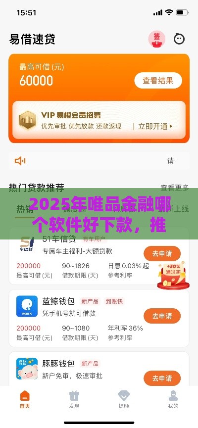 2025年唯品金融哪个软件好下款，推荐5个最新借贷款平台
