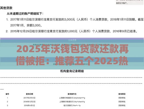 2025年沃钱包贷款还款再借被拒：推荐五个2025热门不用征信就能借钱的平台