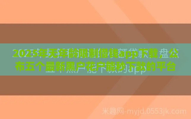 2025年无年龄限制借钱app下载，公布五个最新黑户花户能秒下款的平台