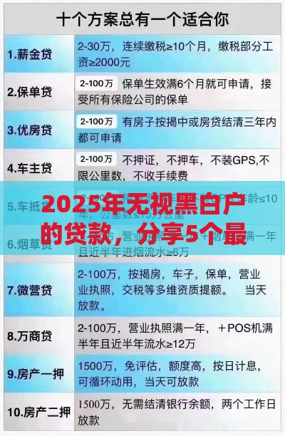 2025年无视黑白户的贷款，分享5个最新有什么网贷平台