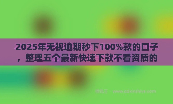 2025年无视逾期秒下100%款的口子，整理五个最新快速下款不看资质的贷款平台平台