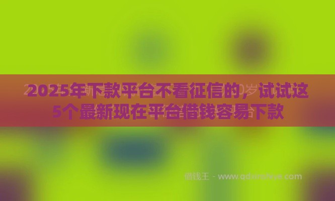 2025年下款平台不看征信的，试试这5个最新现在平台借钱容易下款