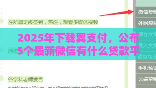 2025年下载翼支付，公布5个最新微信有什么贷款平台