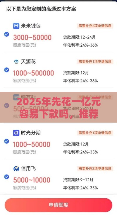 2025年先花一亿元容易下款吗，推荐5个最新贷款好平台