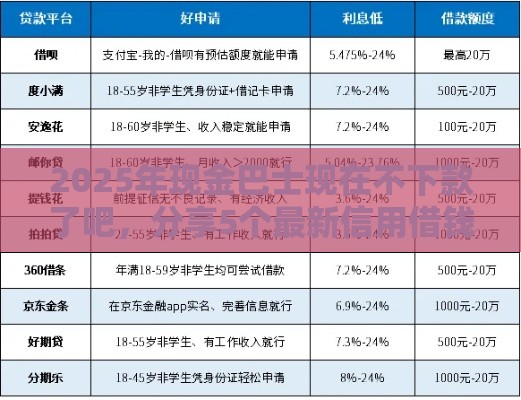 2025年现金巴士现在不下款了吧，分享5个最新信用借钱平台