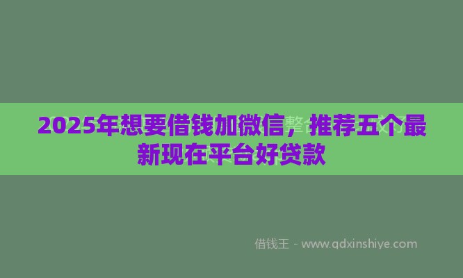 2025年想要借钱加微信，推荐五个最新现在平台好贷款