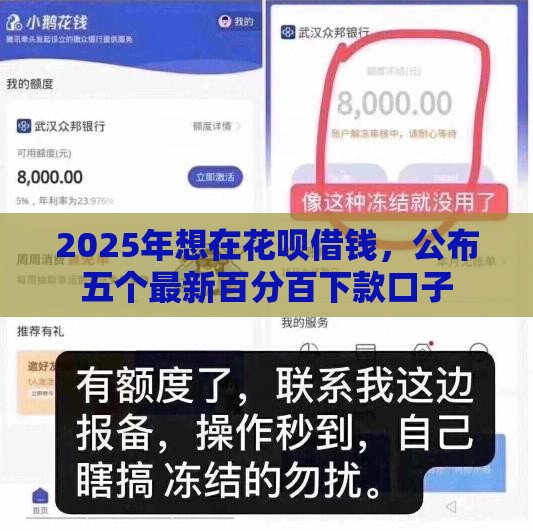 2025年想在花呗借钱，公布五个最新百分百下款口子