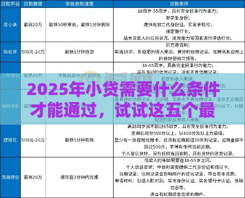 2025年小贷需要什么条件才能通过，试试这五个最新18周岁贷款平台