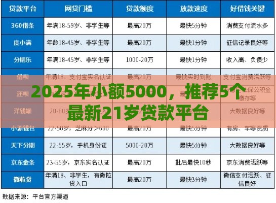 2025年小额5000，推荐5个最新21岁贷款平台