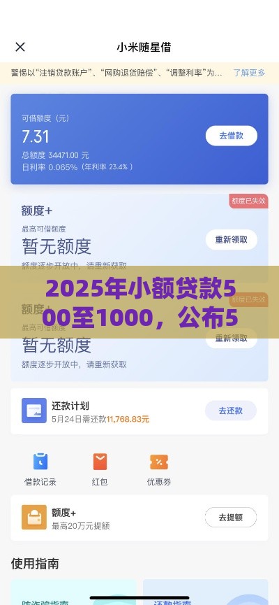2025年小额贷款500至1000，公布5个最新小米贷款平台