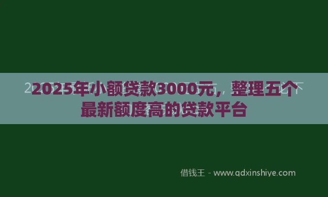 2025年小额贷款3000元，整理五个最新额度高的贷款平台