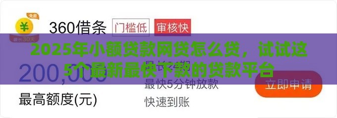 2025年小额贷款网贷怎么贷，试试这5个最新最快下款的贷款平台