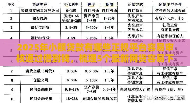 2025年小额贷款有哪些正规平台容易审核通过借到钱，梳理5个最新网贷容易下款的平台