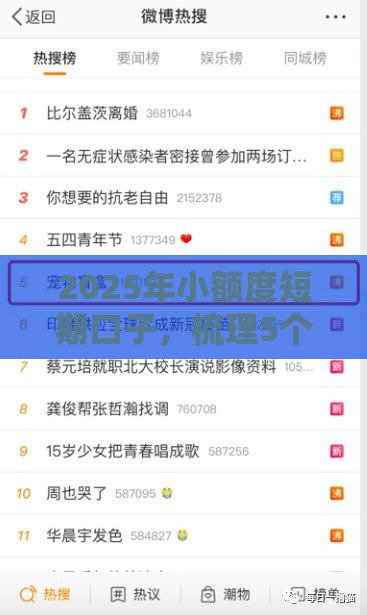 2025年小额度短期口子，梳理5个最新网上都贷款平台