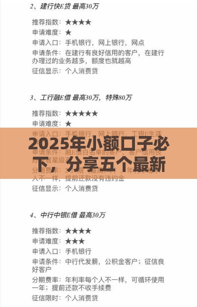2025年小额口子必下，分享五个最新第三方贷款平台