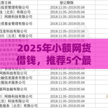 2025年小额网货借钱，推荐5个最新靠谱贷款平台